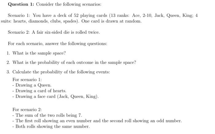 Solved Question 1: Consider The Following Scenarios: | Chegg.com