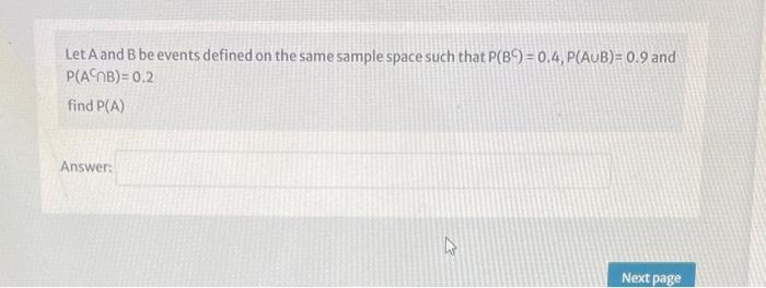 Solved Let A and B be events defined on the same sample | Chegg.com