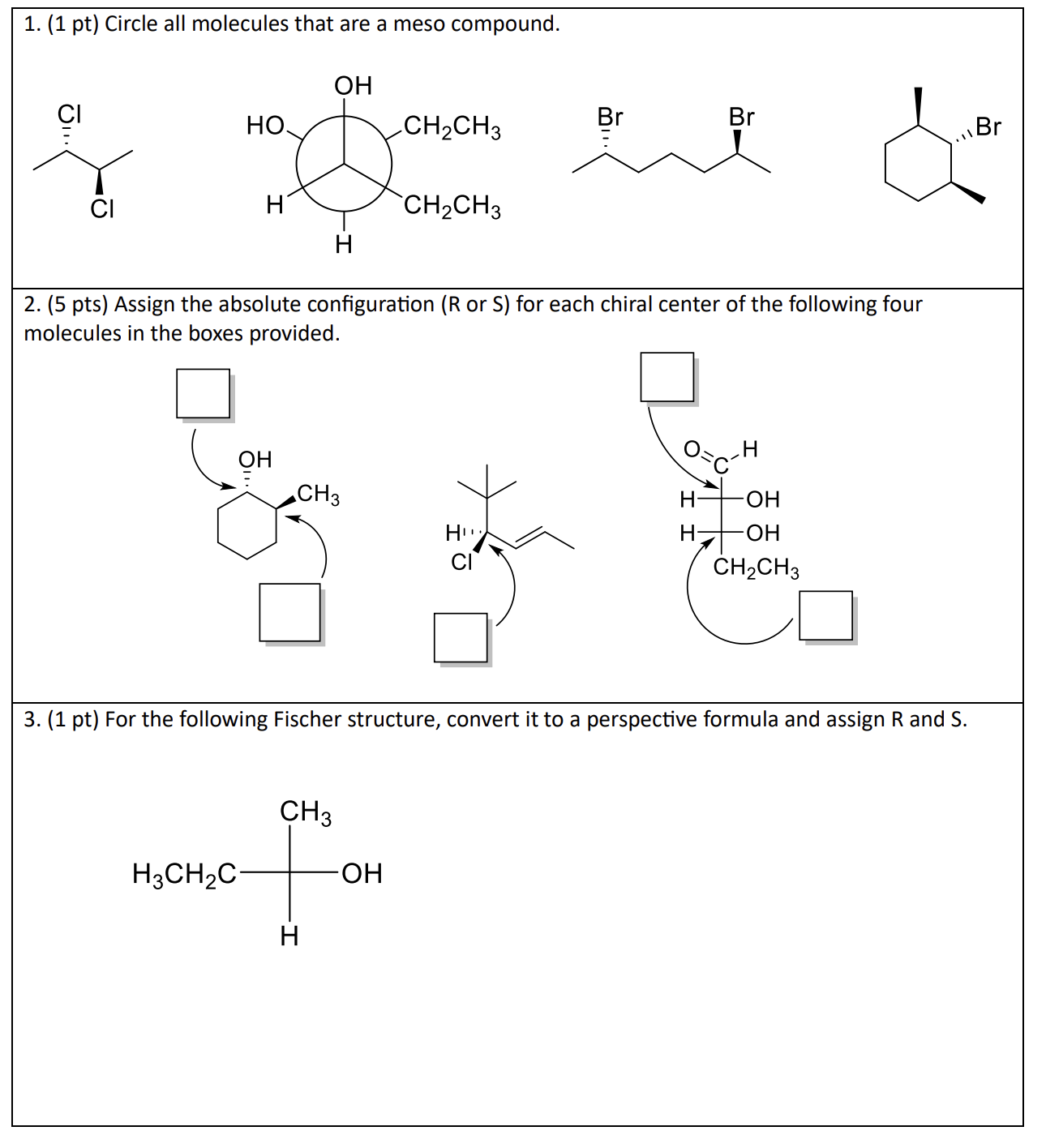 Solved 1. (1 ﻿pt) ﻿Circle all molecules that are a meso | Chegg.com