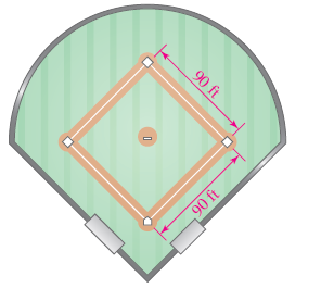 Solved: BASEBALL A baseball diamond is a square with each side 90 ...