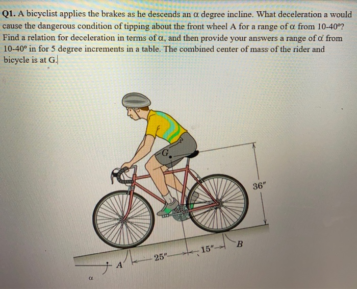 Solved Q1. A bicyclist applies the brakes as he descends an