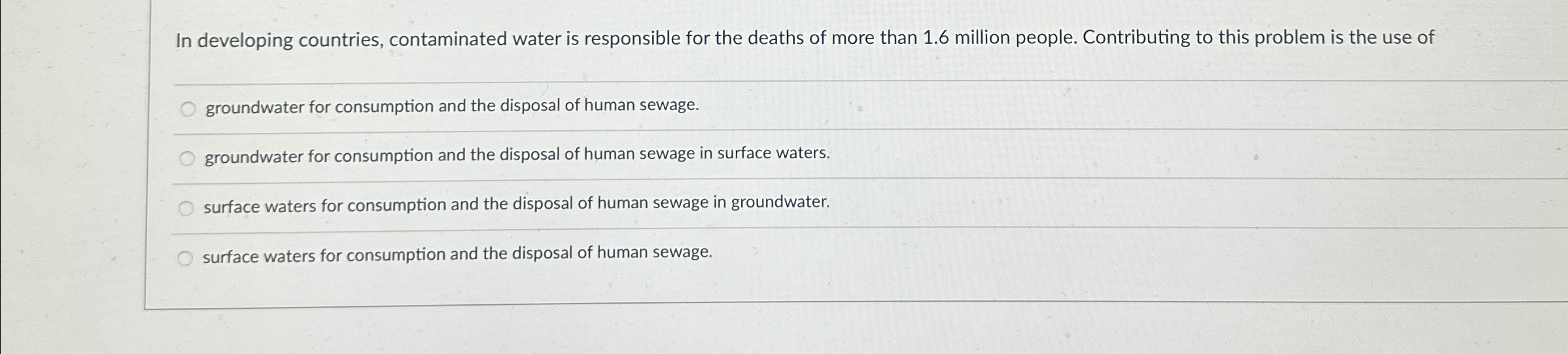 Solved In developing countries, contaminated water is