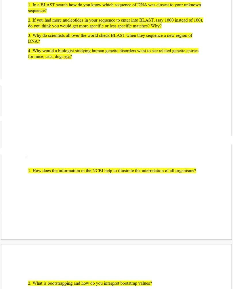 Solved 1. In a BLAST search how do you know which sequence