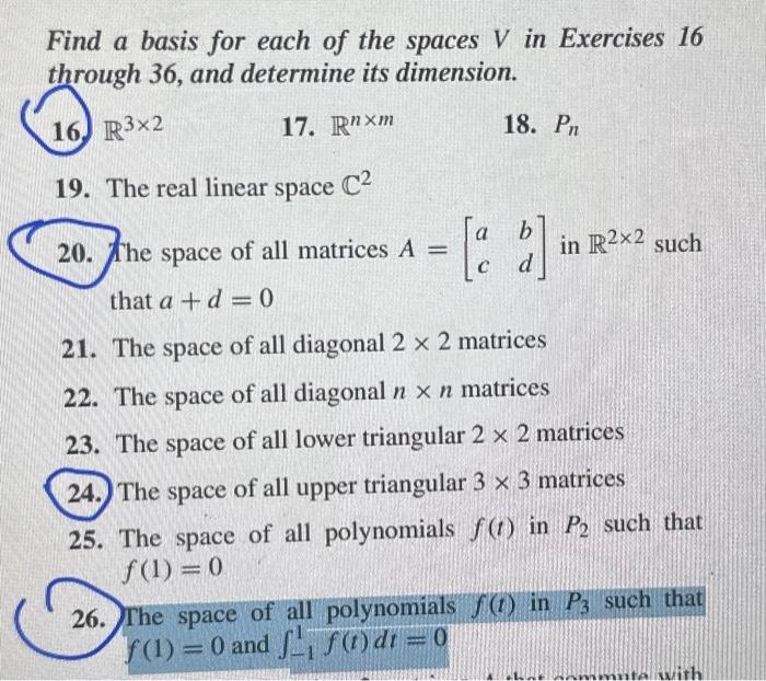 Solved Find a basis for each of the spaces V in Exercises 16 | Chegg.com