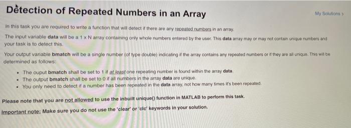 Solved Detection of Repeated Numbers in an Array My | Chegg.com