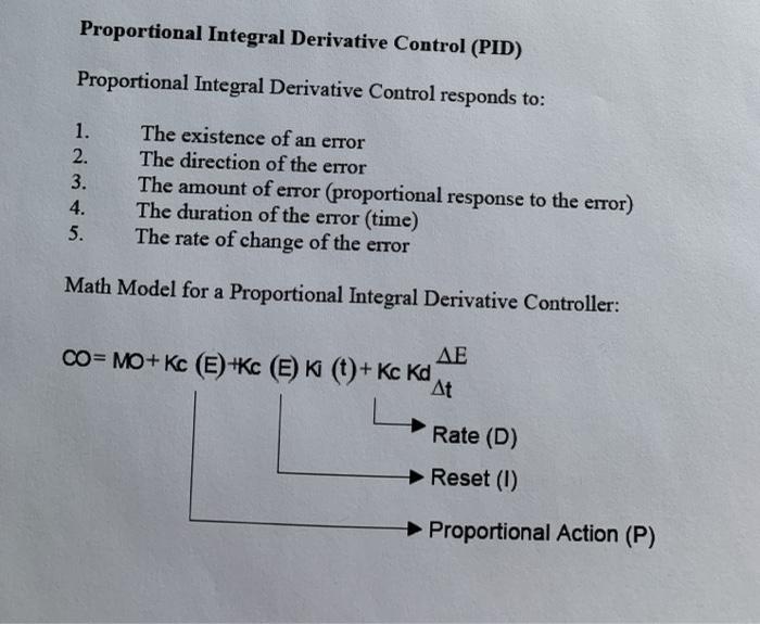 Proportional Integral Derivative Control (PID) | Chegg.com