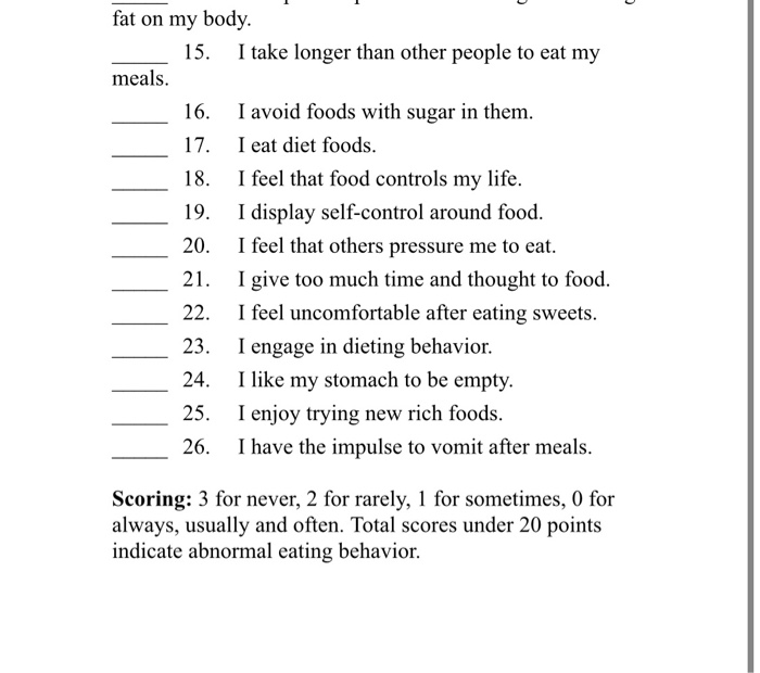 Worksheet 9-8: Eating Attitudes Test Instructions: | Chegg.com