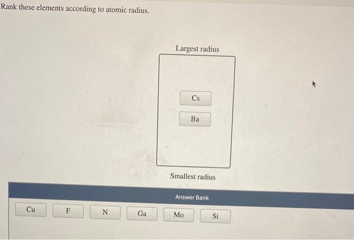 Solved Rank these elements according to atomic radius. | Chegg.com