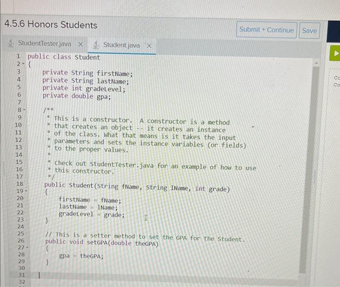 Solved 4.5.6 Honors Students 3. StudentTesterjava X 1 public | Chegg.com