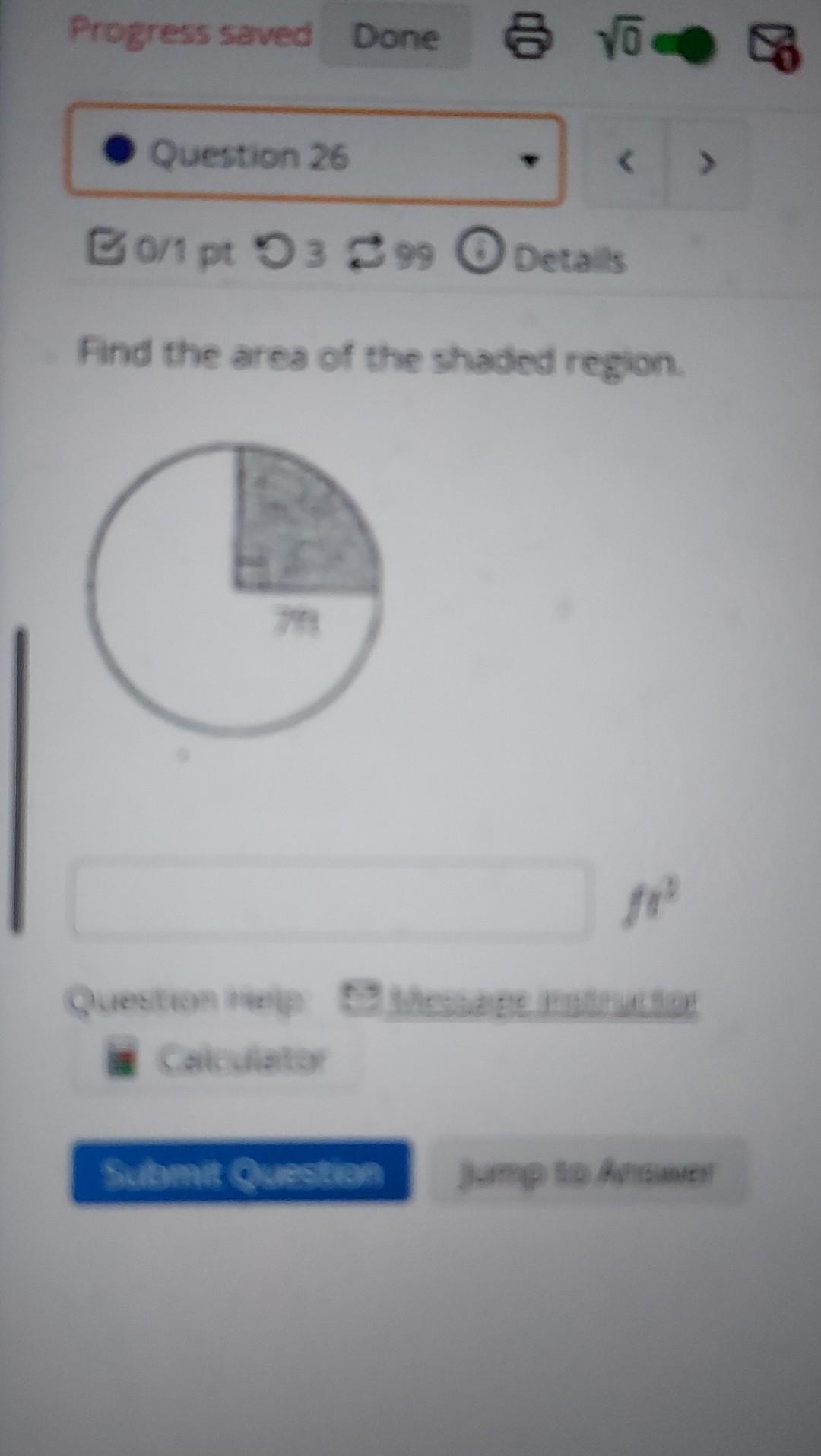 find the area of the shaded region answer