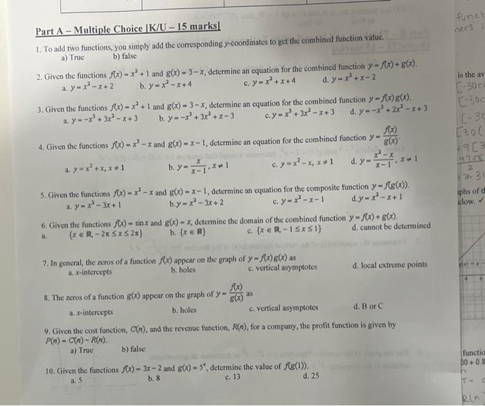 Solved 1. To add two functions, you simply add the