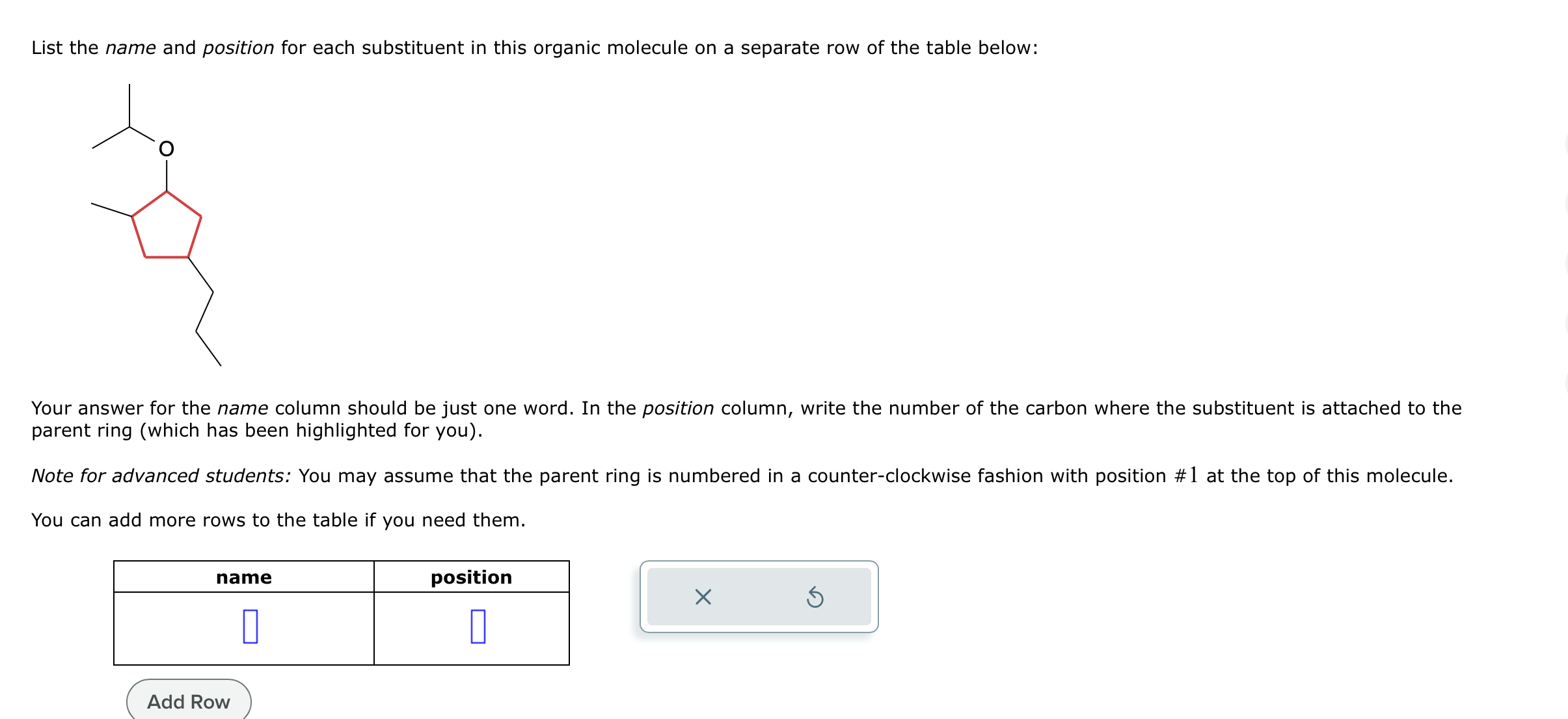 Solved List the name and position for each substituent in | Chegg.com