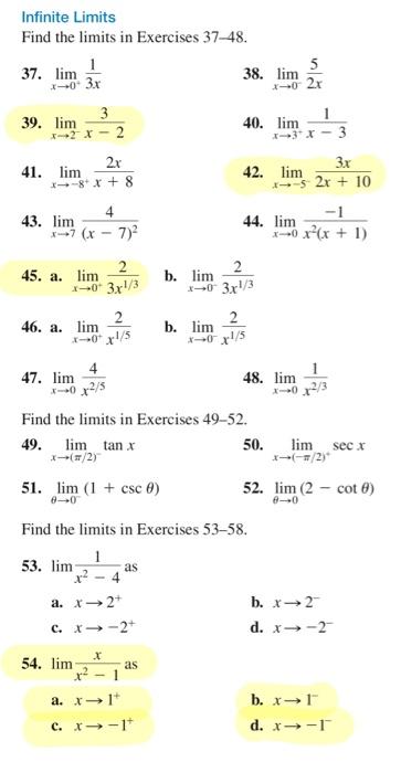 Solved Infinite Limits Find the limits in Exercises 37-48. | Chegg.com