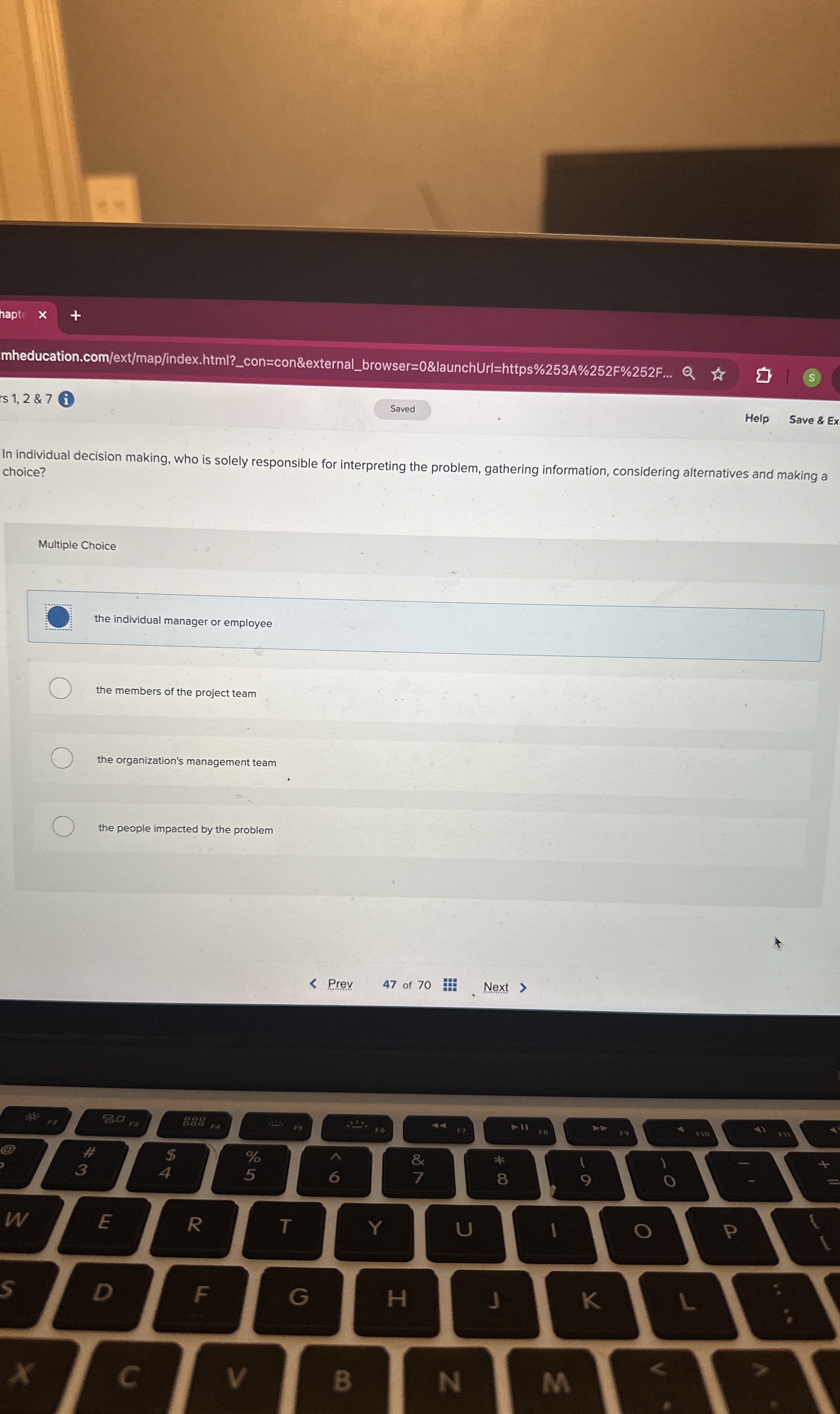 [Solved] In individual decision making, who is solely respo