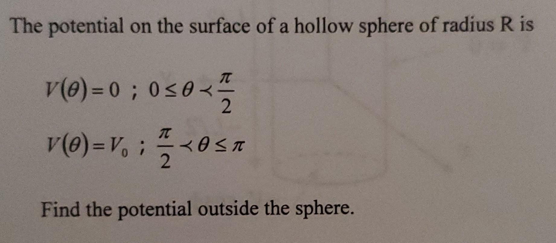 Solved The potential on the surface of a hollow sphere of | Chegg.com