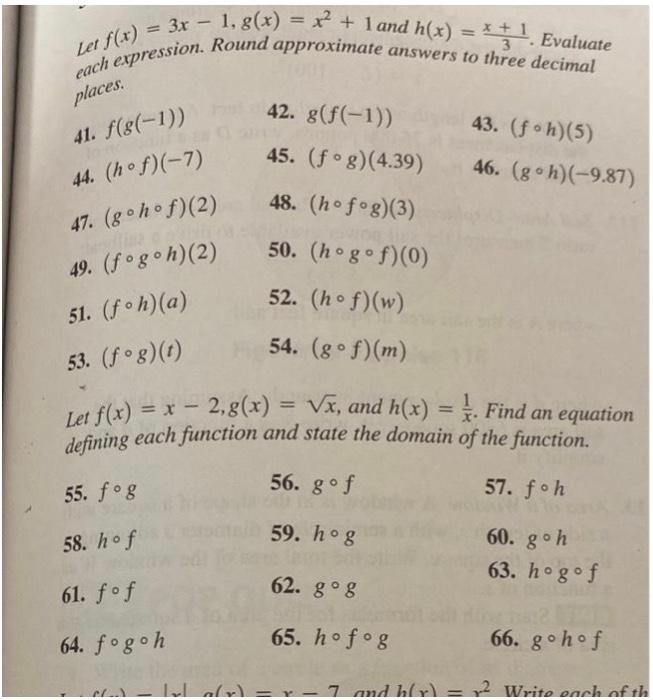 Solved Let F X 3x−1 G X X2 1 And H X 3x 1 Evaluate Each