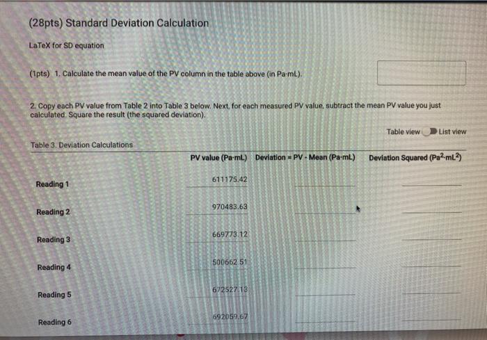 Solved 28pts Standard Deviation Calculation LaTeX For SD Chegg