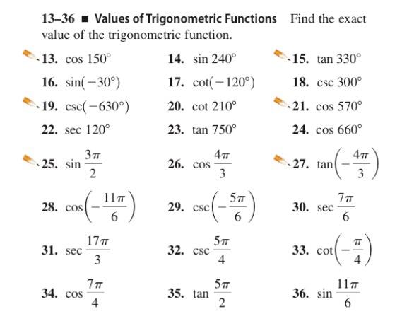 Exact Values of Trigonometric Functions: Values of trigonometric