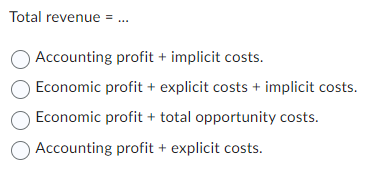 Solved Total revenue =dotsAccounting profit + ﻿implicit | Chegg.com