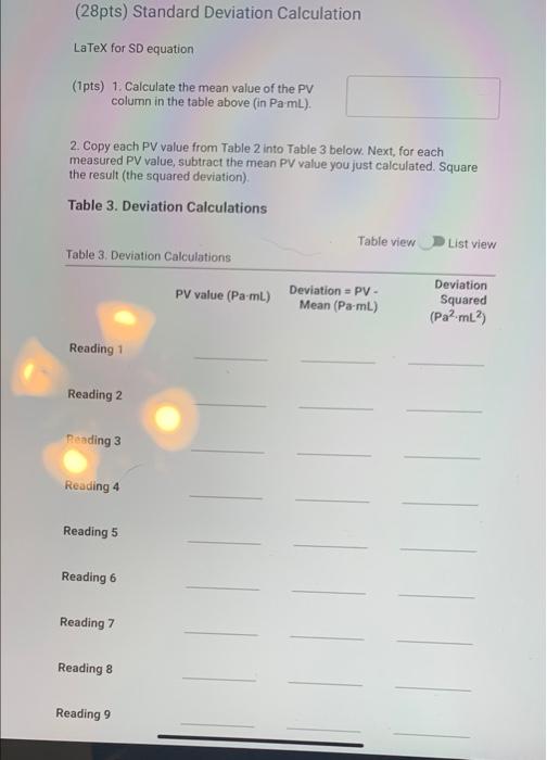 (28pts) Standard Deviation Calculation LaTeX for SD