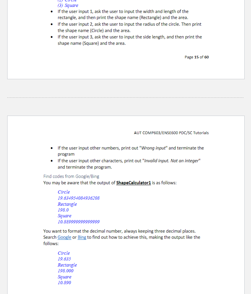 Solved (3) ﻿SquareIf the user input 1 , ﻿ask the user to | Chegg.com