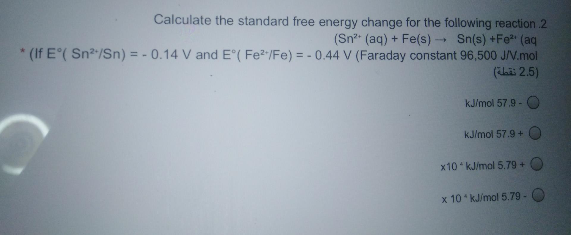 Solved Calculate the standard free energy change for the | Chegg.com