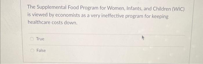 Solved The Supplemental Food Program For Women, Infants, And | Chegg.com