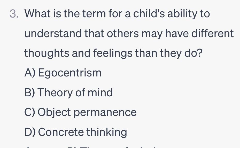 Solved 3. What is the term for a child's ability to | Chegg.com