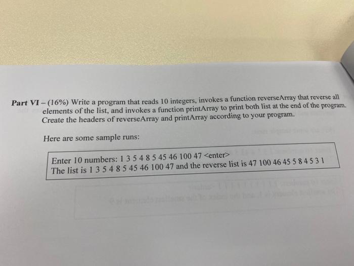 Solved Part VI - (16%) Write a program that reads 10 | Chegg.com