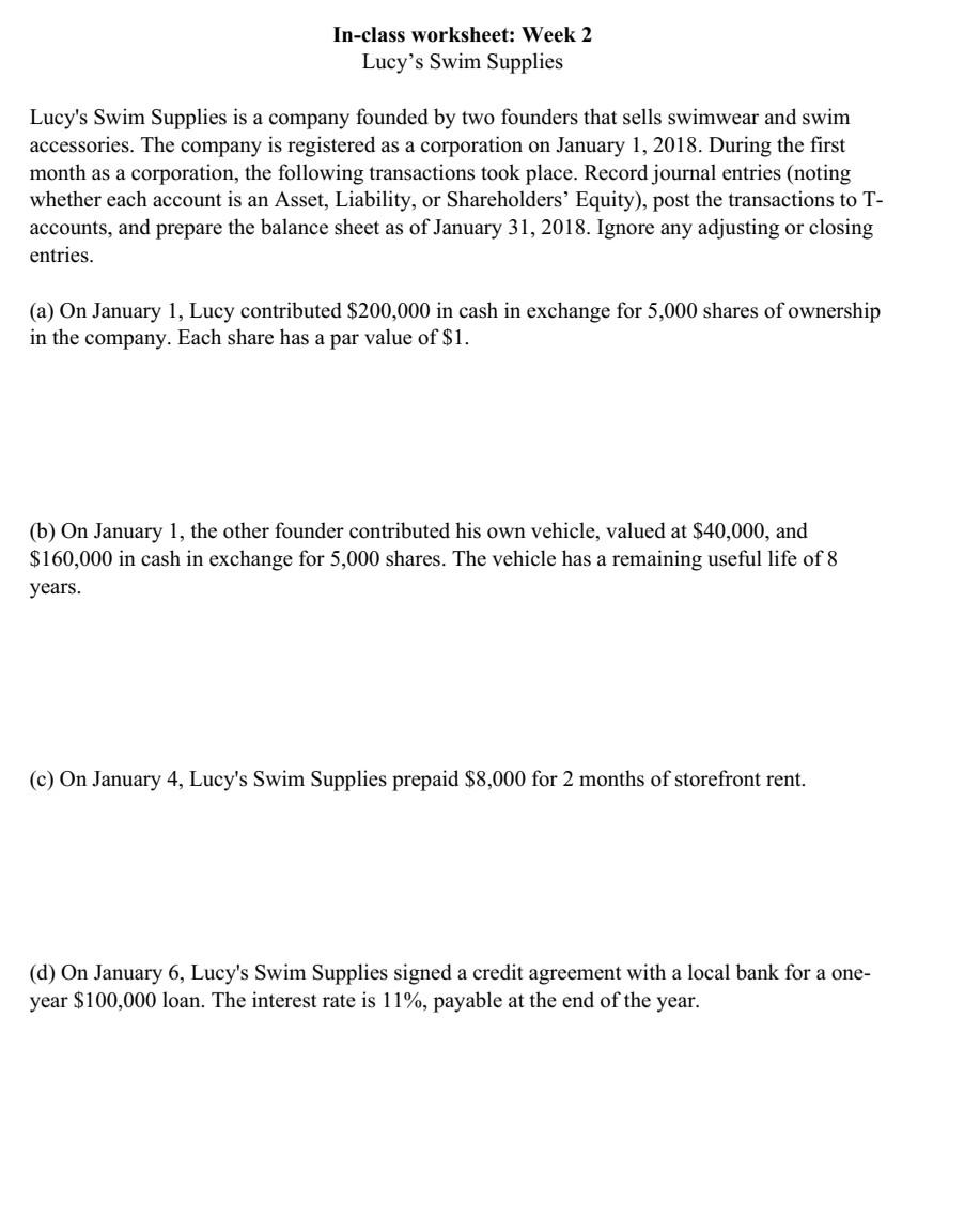 Solved Inclass worksheet Week 2 Lucy's Swim Supplies