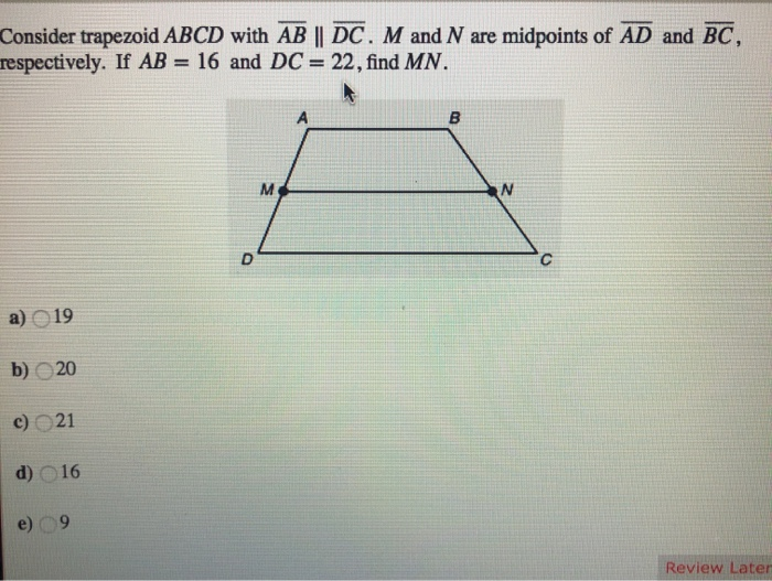 Solved Consider Trapezoid ABCD With AB || DC. M And N Are | Chegg.com