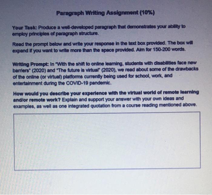 Solved Paragraph Writing Assignment (10%) Your Task: Produce | Chegg.com