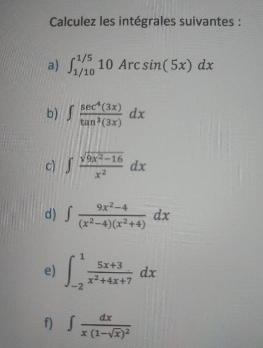 Calculate following integrals (please step by step | Chegg.com