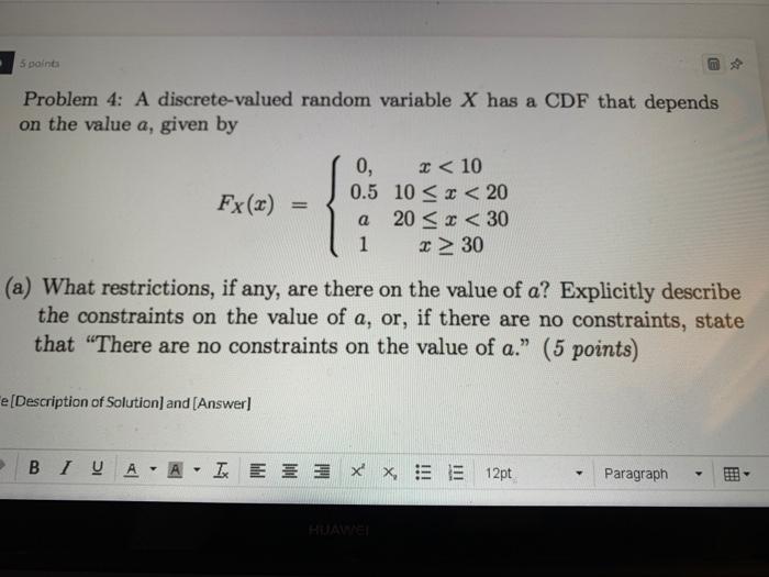 Solved 5 point m Problem 4: A discrete-valued random | Chegg.com