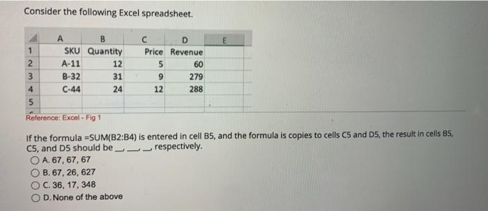 Solved Consider the following Excel spreadsheet. Reference: | Chegg.com