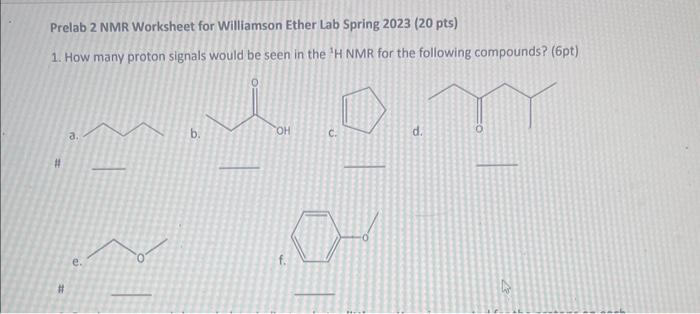 Prelab 2 NMR Worksheet for Williamson Ether Lab | Chegg.com