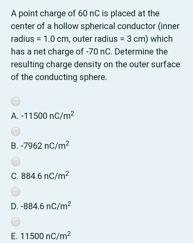 Solved A point charge of 60 nC is placed at the center of a | Chegg.com