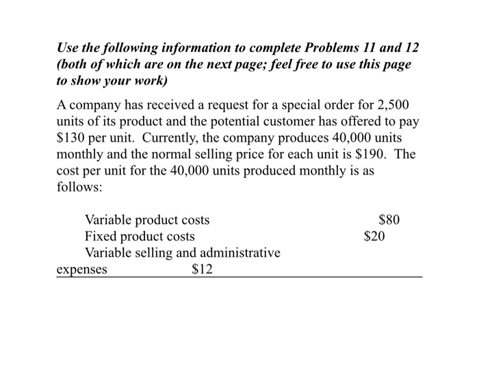 Solved Use the following information to complete Problems 11 | Chegg.com