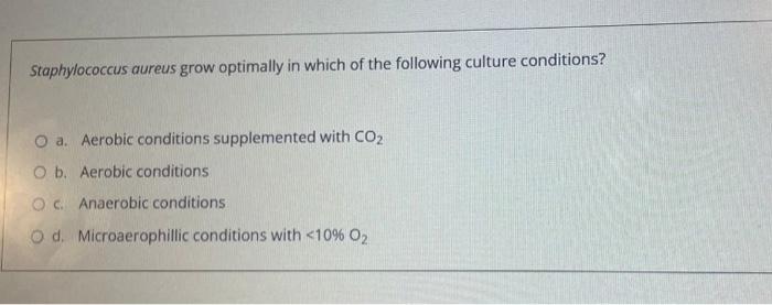 Solved Staphylococcus Aureus Grow Optimally In Which Of The | Chegg.com