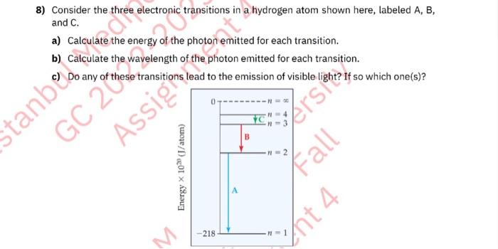 Solved 8) Consider the three electronic transitions in a | Chegg.com