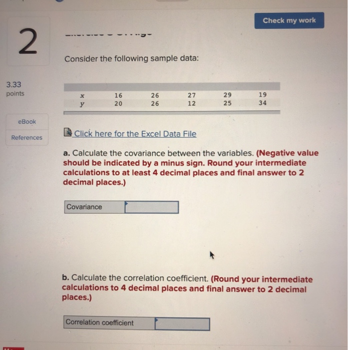 Solved Check my work 2 ------- Consider the following sample | Chegg.com