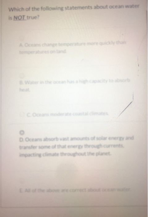 Solved Which of the following statements about ocean water | Chegg.com