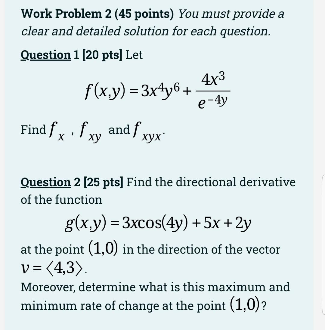 Solved Work Problem 2 (45 points) You must provide a clear | Chegg.com