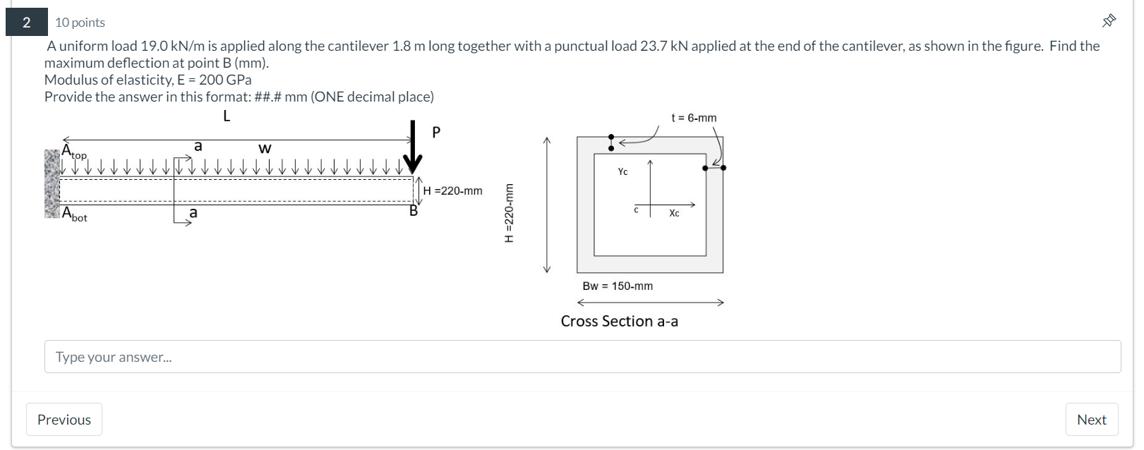 Solved A uniform load 19.0kNm ﻿is applied along the | Chegg.com