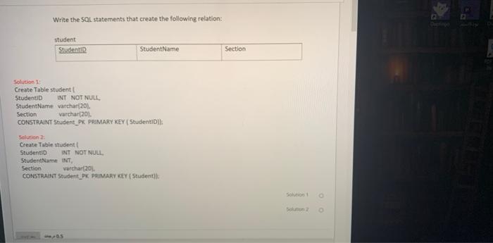 Solved Write the SQL statements that create the following | Chegg.com