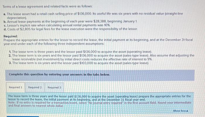 Solved Terms of a lease agreement and related facts were as | Chegg.com