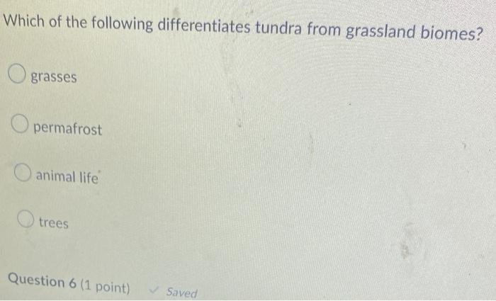 Solved Which of the following differentiates tundra from | Chegg.com