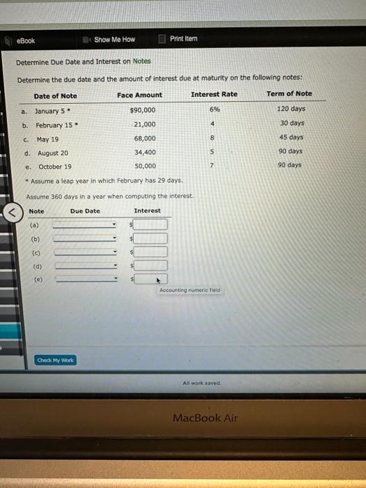 Solved Determine Due Date and Interest on Notes Determine | Chegg.com