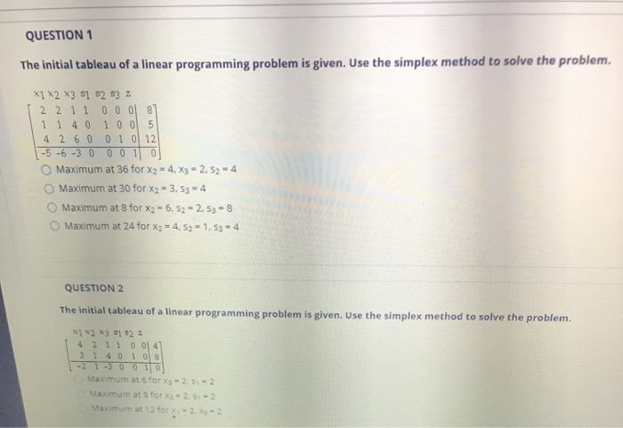 Solved Question 1 The Initial Tableau Of A Linear Program Chegg Com