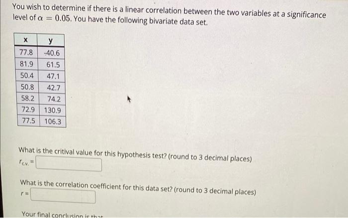 Solved You wish to determine if there is a linear | Chegg.com